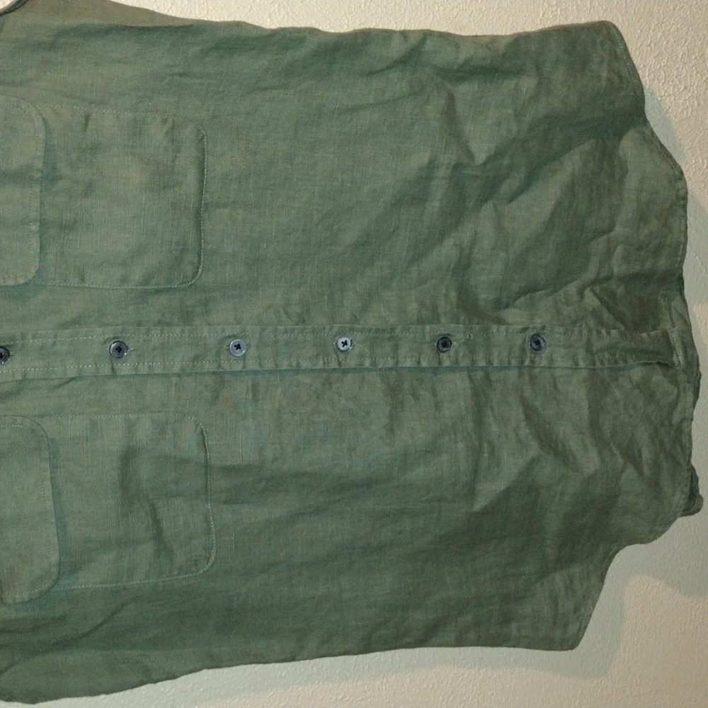 Olive Green 100% linen Sleeveless Button Down Camixa Top XS - Picture 3 of 6
